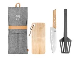 Trio Tursett Med Kniv, Spadepinsett Og Fjøl Grå